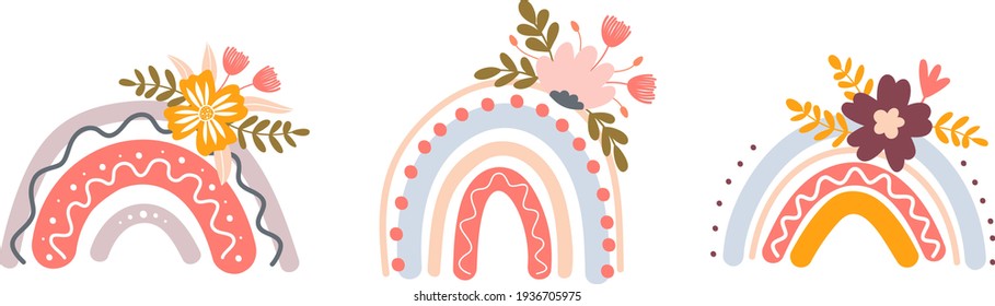 Geruchlicher Regenbogen mit Blumen Vektorgrafik für Sommer- und Frühlingsdekoration für Feriendekoration
