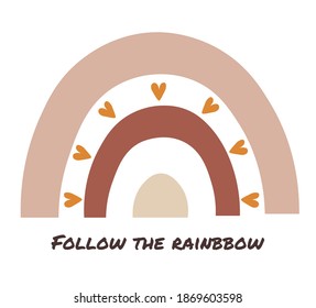 
Cute rainbow with hearts in boho style in monochrome. Print for kids goods. Nursery art.