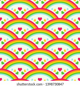 Cute rainbow and hearts seamless vector pattern design