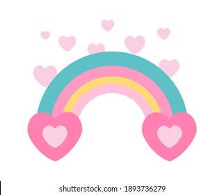 Cute rainbow and hearts. Valentine's Day, love, romance. Vector illustration in flat style isolated on white background. - Shutterstock ID 1893736279