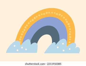 Cute rainbow icon. Graphic element for printing on fabric. Symbol of dreams, imagination, fairy tale and fantasy. Minimalist creativity and art. Pattern for map. Cartoon flat vector illustration