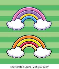 Cute Rainbow Illustration Clipart Set retro stickers