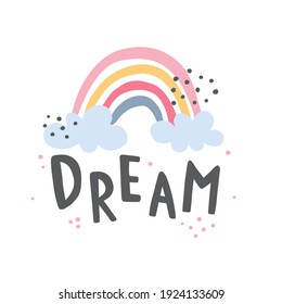 cute rainbow illustration and dream lettering text