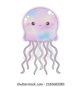 Cute rainbow jellyfish smile face in unicorn theme.