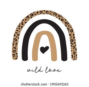 Cute Rainbow with Leopard Pattern, Vector Design for Fashion and Poster Prints