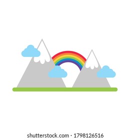 cute rainbow with mountains flat style icon vector illustration design