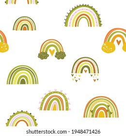 Cute rainbow pattern in modern style. Rainbow green. Pattern in autumn color. Textiles for fabrics, digital paper.