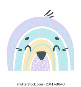 Cute Rainbow Penguin for Childish Nursery Decor Vector Illustration