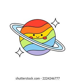 Cute rainbow planet doodle icon.