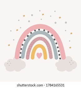 Cute rainbow print, love heart. Vector.