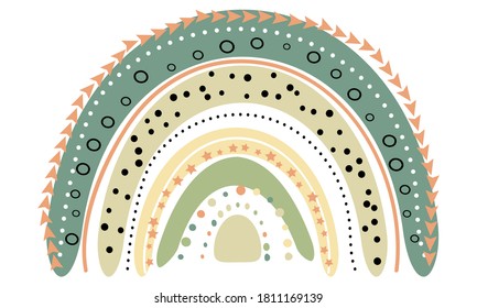 Cute rainbow. Scandinavian style. Watercolor rainbow isolated on a white background. Bohemian boho pastel rainbow.