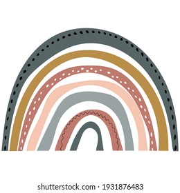 Cute rainbow in scandinavian style. Watercolor effect rainbow isolated on a white background. Pastel colors. Modern art. Bohemian style colors. Boho pastel rainbow.