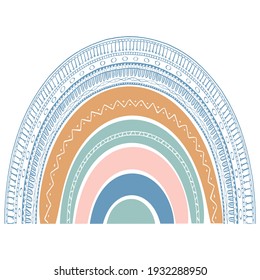 Cute rainbow in scandinavian style. Watercolor effect rainbow isolated on a white background. Pastel colors. Modern art.