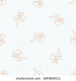 Cute rainbow scribble butterfly kids doodle background. Hand drawn whimsical motif seamless pattern. Naive simple happy character cartoon for minimal baby fashion, nursery decor, neutral unisex.