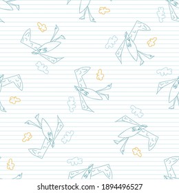 El lindo arcoiris garabato dino niños de fondo de doodle. Motivo caprichoso dibujado a mano, patrón impecable. Caricatura infantil simple y feliz para la moda mínima del bebé, decoración de vivero, unisex neutro.