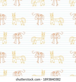Un lindo arcoiris garabateando a los niños del doodle fondo. Motivo caprichoso dibujado a mano, patrón impecable. Caricatura infantil simple y feliz para la moda mínima del bebé, decoración de vivero, unisex neutro.