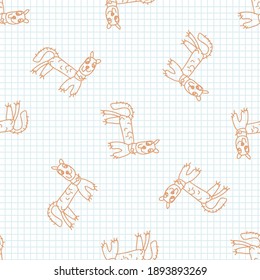 Cute rainbow scribble dog kids doodle background. Hand drawn whimsical motif seamless pattern. Naive simple happy character cartoon for minimal baby fashion, nursery decor, neutral unisex.