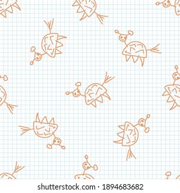 Cute rainbow scribble turtle kids doodle background. Hand drawn whimsical motif seamless pattern. Naive simple happy character cartoon for minimal baby fashion, nursery decor, neutral unisex.