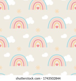 Cute Rainbow Seamless Pattern. Fun, pretty, pink.