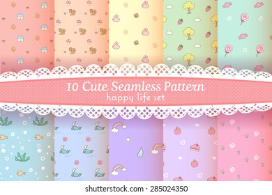 cute rainbow seamless pattern happy cartoon set