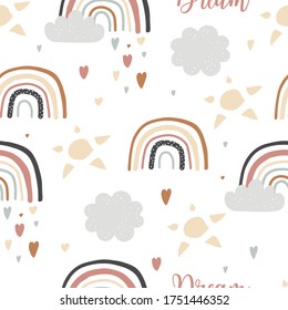 Cute rainbow seamless pattern with sun.Vector illustration for background,wallpaper,frabic.Editable element