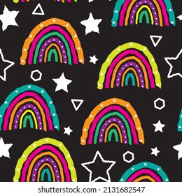 Cute rainbow seamless pattern vector illustration.