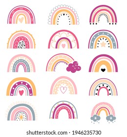 Cute rainbow set. Baby illustrations. Kids background.  illustration for logo, sticker, postcard, birthday invitation. Vector illustration.