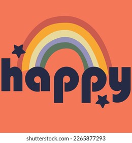 Cute rainbow and slogans stars happy lovely graphic tee design for kids market as vector