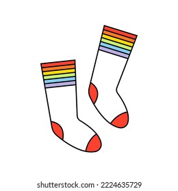 Cute rainbow socks doodle icon.