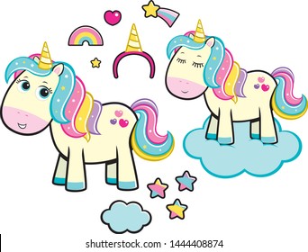 Cute Rainbow Sparkle Unicorns Set Stock Vector (Royalty Free) 1444408874