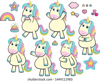 Cute Rainbow Sparkles Unicorns Standing Body Poses