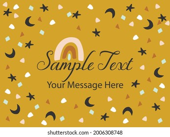 Cute Rainbow, Stars and Moon Vector Card Background