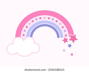 Netter Regenbogen mit Sternen. Flache Vektorgrafik.