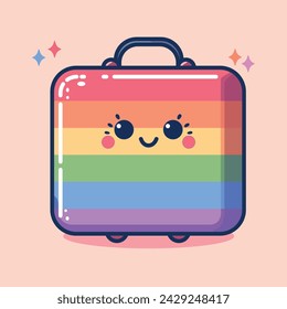 Netter Regenbogen-Koffer zum Feiern des Pride-Monats-Vektor-Illustration