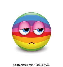 Cute rainbow unamused face emoticon, tired face emoji - isolated vector illustration