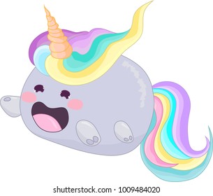 Cute rainbow unicorn cat creature icon vector