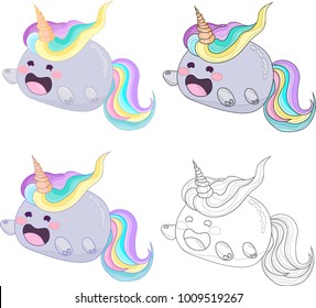Cute rainbow unicorn cat creature vector set