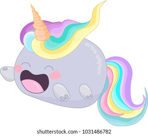 Cute rainbow unicorn cat creature icon vector