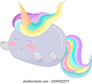 Cute rainbow unicorn cat creature icon vector