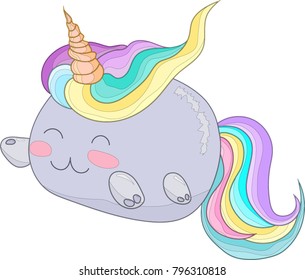 Cute rainbow unicorn cat icon vector
