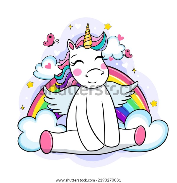 Cute Rainbow Unicorn Clouds Stars Sweet Stock Vector Royalty Free