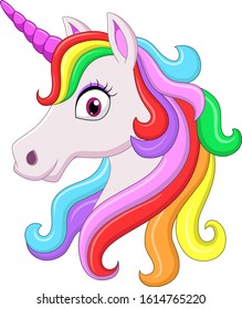 Cute rainbow unicorn head mascot
