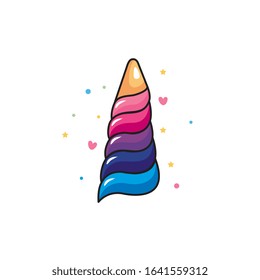 cute rainbow unicorn horn with hearts decoration vector illustration design