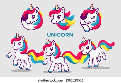 Cute Rainbow Unicorn with long tail.