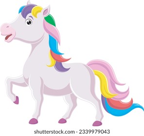 Cute rainbow unicorn on white background