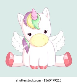 Cute rainbow unicorn with wings