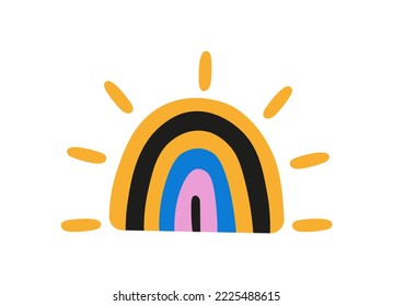 Cute Regenbogen, Vektorgrafik. Handgezeichnete moderne Vektorgrafik, flaches Design.