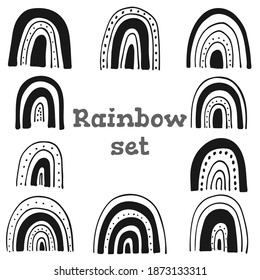 Juego de vectores de arco iris, arcos de doodle dibujados a mano