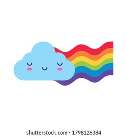 cute rainbow weather with cloud kawaii style flat icon vector illustration design