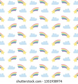 cute rainbows with clouds and stars pattern